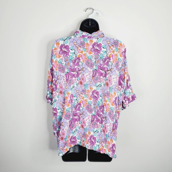 Vintage Orange Fashion Village Floral Coastal Grannycore Retro 90s Shirt L/XL - Picture 2 of 9